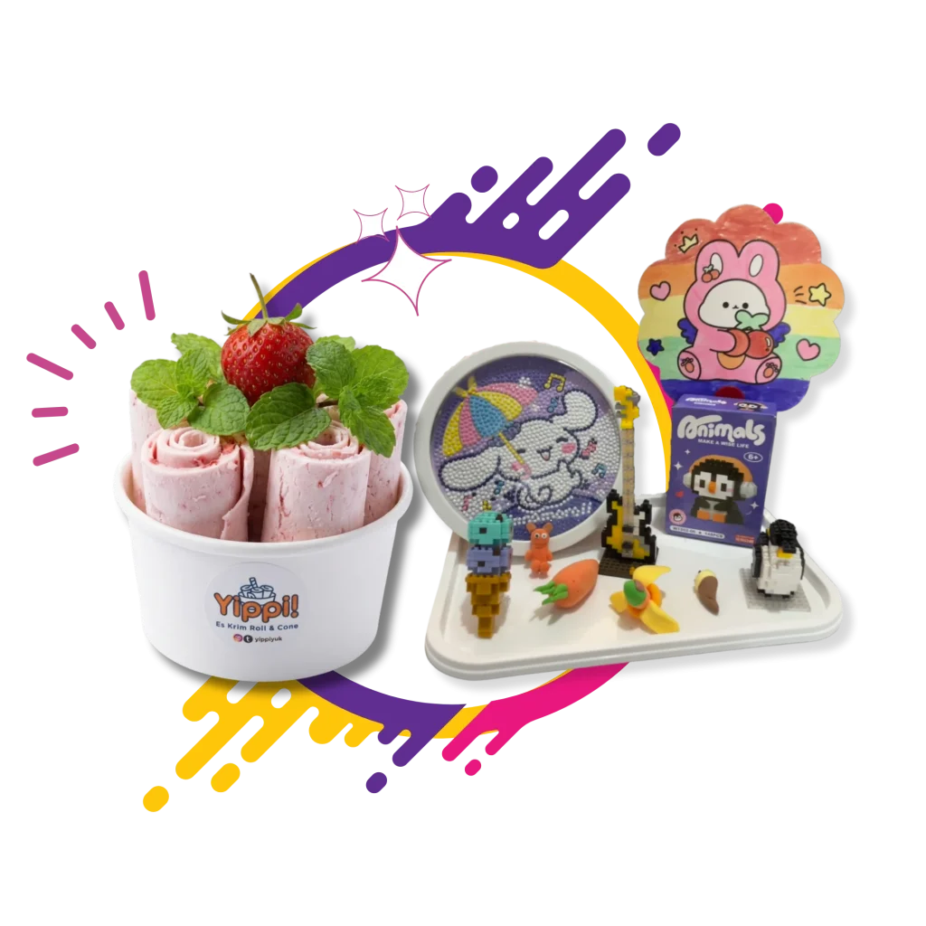 alternatif mixue terdekat, es krim roll sambil merakit brick