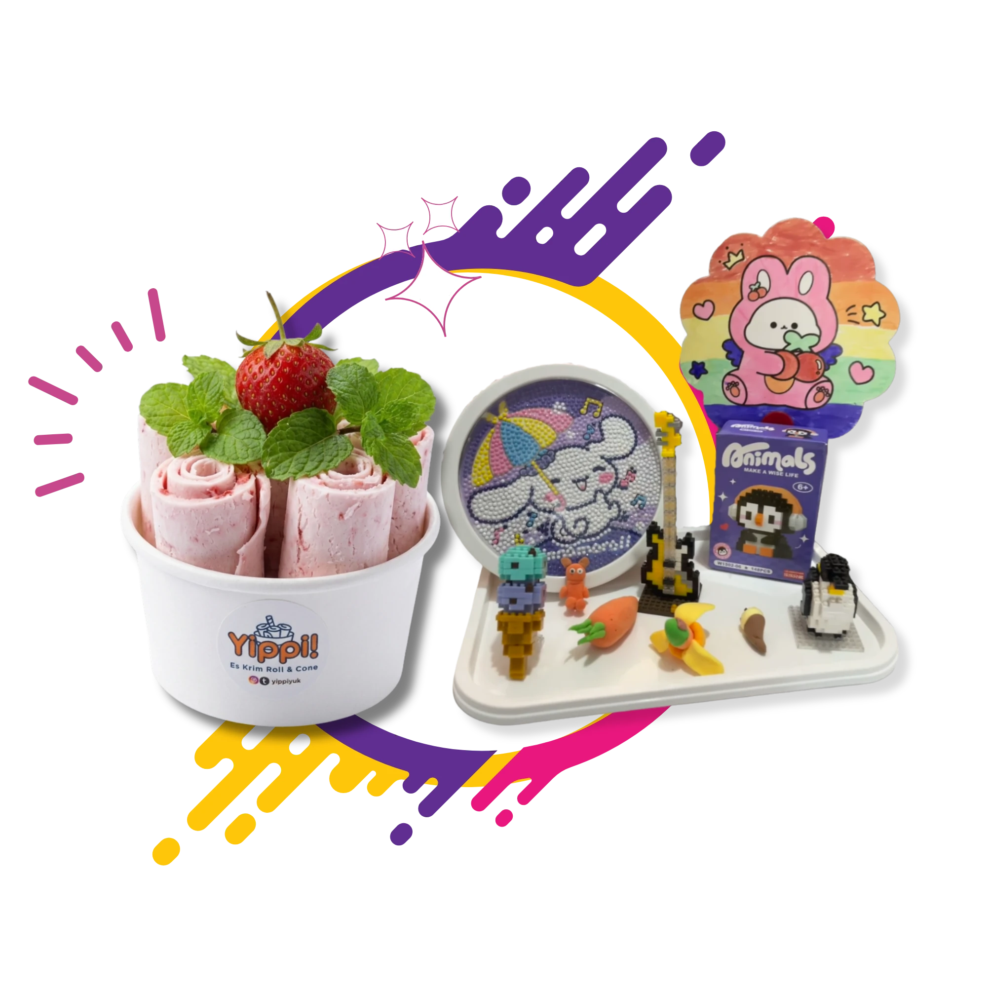 alternatif mixue terdekat, es krim roll sambil merakit brick